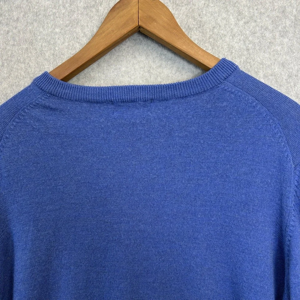 Thomas Dean V-Neck Sweater Blue Extrafine Merino Wool Old Money Mens Large READ